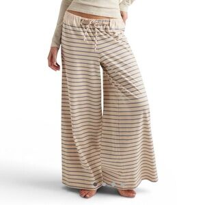 Intimately Free People Out and About Wide Leg Pants Beige Blue Striped Size S